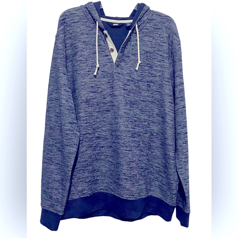 Navy Men’s Space Dye Hoodie Henley by Lands’ End Sz XL NWT